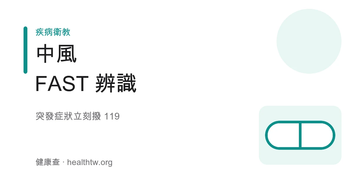 中風 FAST 辨識與緊急就醫示意圖